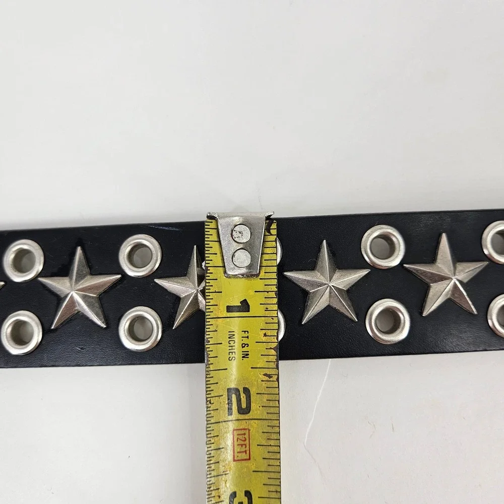 Vintage Hot Topic Black Genuine Leather Star Studded Grommet Belt Sz 34 90s y2k